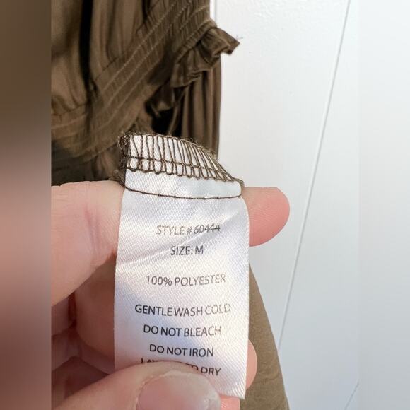 Anthropologie Grade and Gather Starla one shoulder dress brown satin neutral - Picture 7 of 9